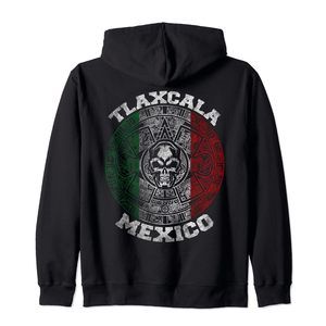 Tlaxcala Aztec Calendar Mayan Skull. Mexican Pride Symbol Zip Hoodie